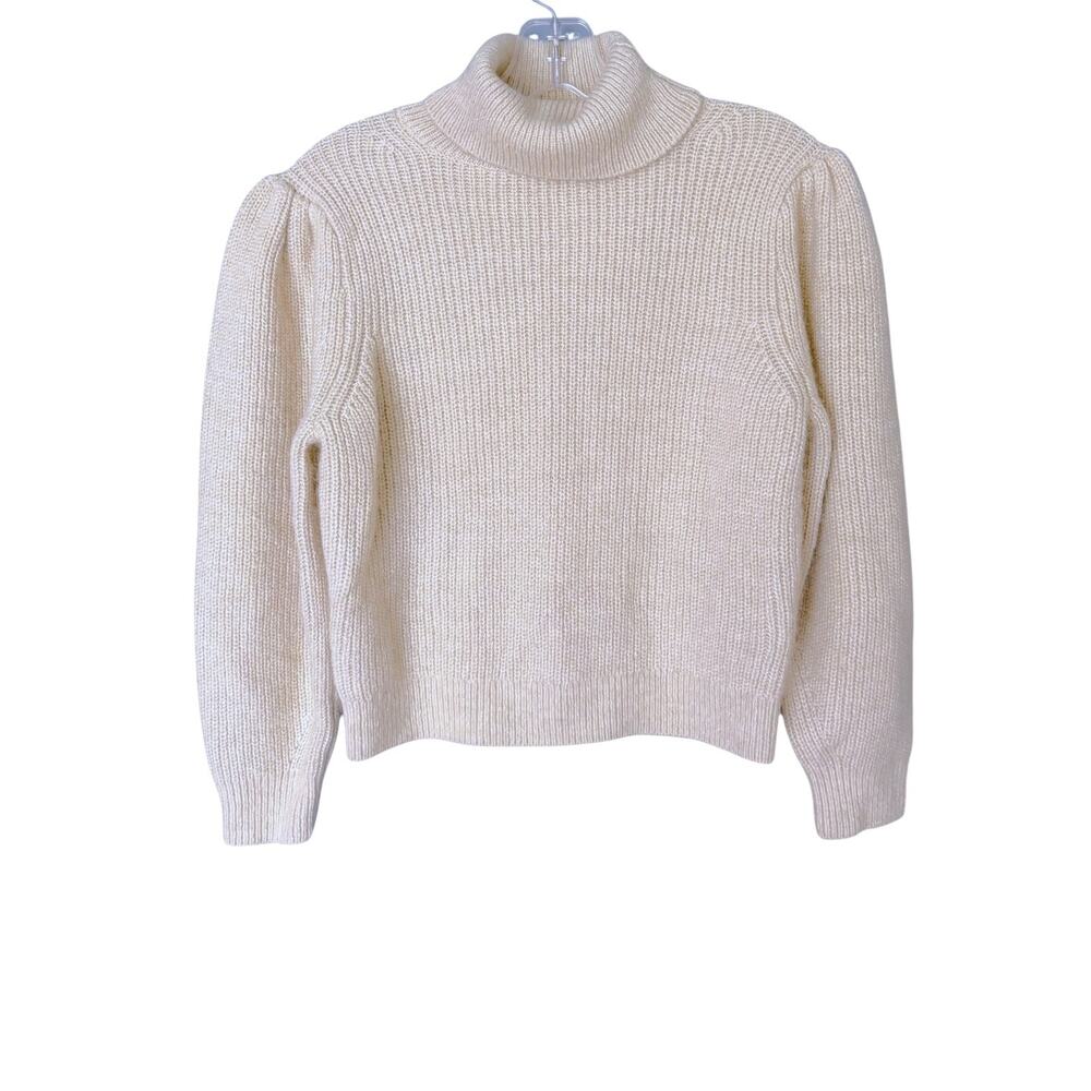J. CREW Cropped Puff-Sleeve Turtleneck Sweater Women’s S Cream Beige Alpaca Wool - Picture 2 of 7